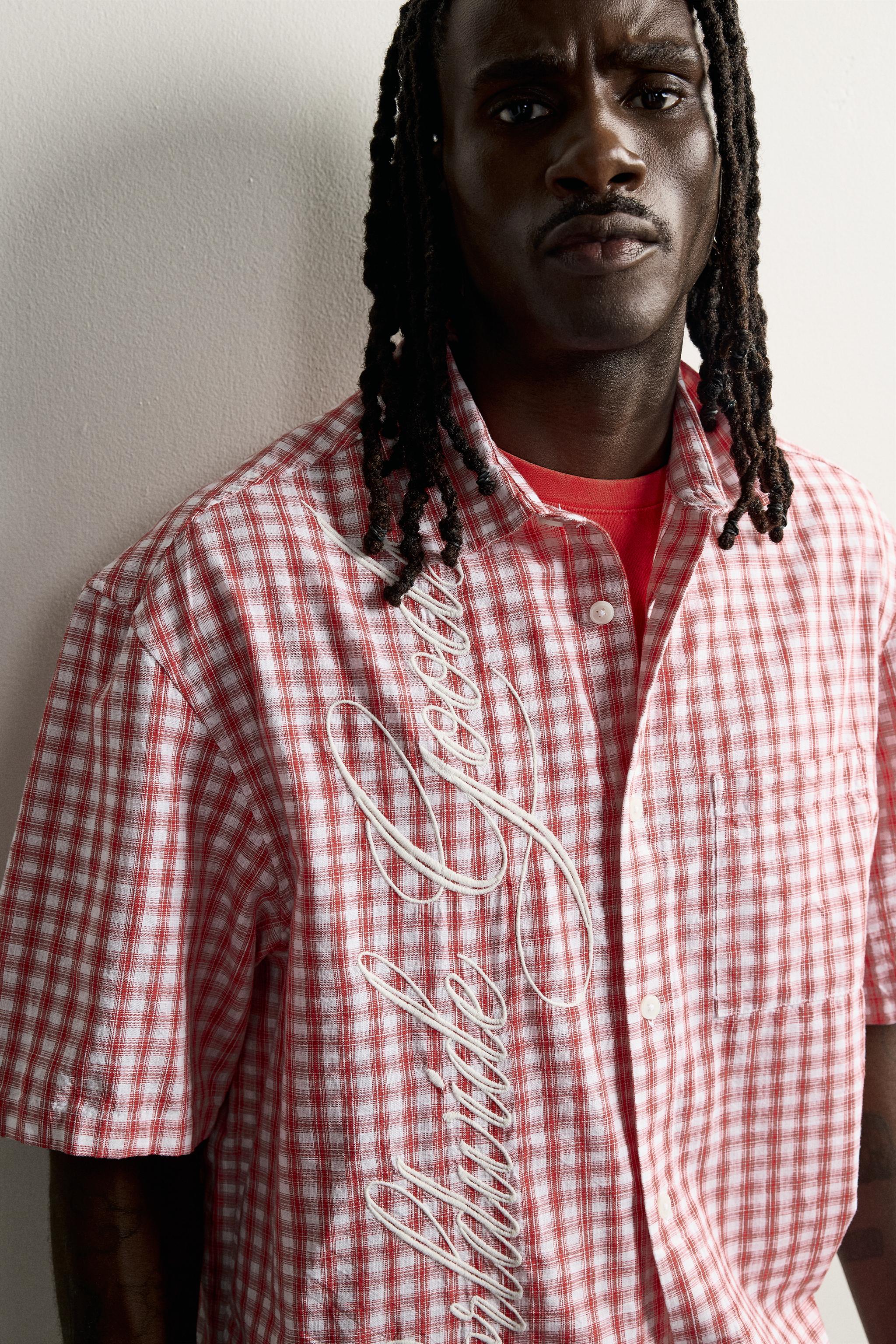 RELAXED FIT CHECKED SHIRT WITH EMBROIDERED TEXT